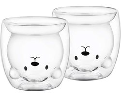 Dubbelwandige thermoglazen 250 ml, set van 2, kinder beker met teddy motief