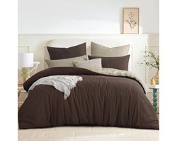 Dubbelzijdig Beddengoed Set 200 x 200 cm, Zacht en Strijkvrij Microvezel, Bruin en Kaki