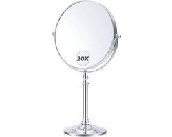 Dubbelzijdige 20x Vergrotingsspiegel met Standaard en 360° Rotatie voor Badkamer en Slaapkamer