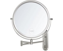 Dubbelzijdige 8,5 inch make-upspiegel met verlengde arm - 1X/15X vergrotende spiegel voor make-up en scheren - chroom afwerking