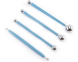 Dubbelzijdige Ballenvorm Modelleringstool Set van 4 Stuks voor Beeldhouwen - Roestvrijstaal en Plastic Gereedschap met Rubberen Handgreep