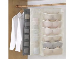 Dubbelzijdige Hangende Kast Organizer – 24 Vakken - Creme – BH, Ondergoed & Sokken Opberger – Ademend – Opvouwbaar – 76 x 38,5 cm
