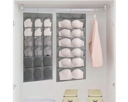 Dubbelzijdige Hangende Kast Organizer – 24 Vakken – Grijs - BH, Ondergoed & Sokken Opberger – Ademend – Opvouwbaar – 76 x 38,5 cm
