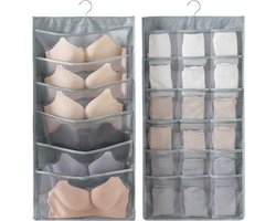 Dubbelzijdige Hangende Kast Organizer - Ondergoed Organizer Hanger - Stoffen Garderobe Hanger - Ruimtebesparende Opbergzakken - Met Hanger - 24 Vakjes