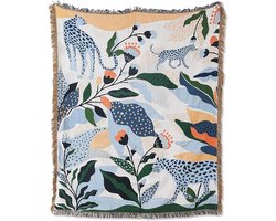 Dubbelzijdige katoenen geweven deken sprei met kwastje jungle Boheemse stijl wandtapijt knuffeldeken decoratieve deken voor bed bank stoel camping deken tafelkleed tapijt 160 x 130 cm