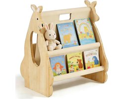 Dubbelzijdige Kinderboekenkast van Hout, Ideaal voor Boekenopslag en Speelgoedopslag, Kindvriendelijke Boekenkast met Handvat