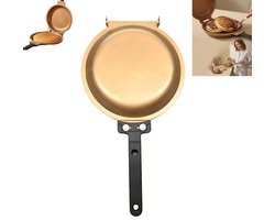 Dubbelzijdige koekenpan - Eierpan - Pannenkoekpan - Anti-aanbakpan - Omkeerbaar ontwerp - Keramische coating - Gietijzer - 19cm×36cm - Geschikt voor ontbijt, eieren bakken, pannenkoeken en sandwiches - Goud