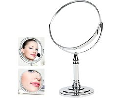 Dubbelzijdige make-upspiegel - 360° draaibare dubbelzijdige make-upspiegel - High-definition make-upspiegel - Met 3x vergrotingsfunctie - Spiegeldiameter 20 cm - Geschikt voor badkamer, slaapkamer en kaptafel - Zilver