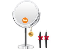Dubbelzijdige make-upspiegel met 30x vergroting en standaard