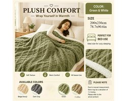 Dubbelzijdige Sherpa Deken, Reliëf Gebreide Tafelfleece Plaid Dekentje, Zacht Warm Deken voor Woonkamer Bank, Slaapkamer Bed, Kantoor Middagslaap, Airco Deken, Knuffeldeken, All Season Decoratieve Deken,200x230cm , Groen
