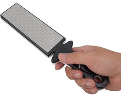 Dubbelzijdige slijpsteen voor messen en scharen, met keramische messenslijper, 400/1000 korrel - professionele wetsteen met handige handgreep - keukengereedschap accessoire.