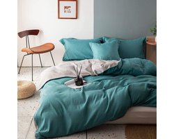 Dubbelzijdige Turquoise Grijze Dekbedovertrekset van Microvezel met Rits en Kussenslopen