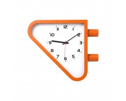 Dubbelzijdige Wandklok | Driehoekige Retro Hoekklok | Stationsklok Design Oranje