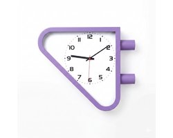 Dubbelzijdige Wandklok | Driehoekige Retro Hoekklok | Stationsklok Design Paars