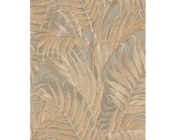 Duch Wallcoverings - Grace Tropical palm leaf beige/goud/groen - vliesbehang - 10m x 53cm - GR322105