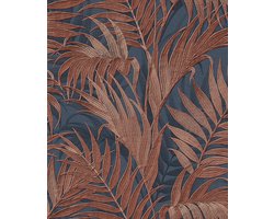 Duch Wallcoverings - Grace Tropical palm leaf blue/copper - vliesbehang - 10m x 53cm - GR322109