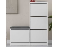 Dude Schoenenkast | 100% MELAMINE | Wit - Emob - Schoenenkast Met Zitbank - Wit - Spaanplaat