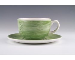 Dudson - Brasserie - CADEAU tip - Set á 2 stuks - Handbeschilderd - Soep kop en schotel - Porselein - Groen