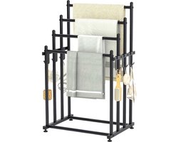 Duerté Handdoekrek XL 110x55x40 cm – Staand Handdoekrek Badkamer Zwart Met Extra Haakjes – Voor Grote Handdoeken & Strandlakens – Zonder Boren