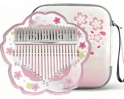 Duimpiano, 21 tonen, met beschermhoes, complete set, Sakura-vorm, transparant kristalkalimba, 17 tonen, professioneel muziekinstrument voor beginners (roze, L)