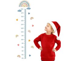 Duimstok voor kinderen - Groeidiagram muursticker met kinderschaal - Blauwe wandstang met hoogtetafel met kinderen - Leuke kinderaccessoires voor de kinderkamer