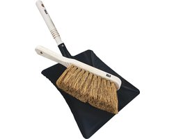 DULA Stoffer en blik van poeder gecoat staal - Handveger met kokosharen - Voor binnen en buiten - Stoffer en blik zwart