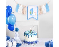 Dumb Goose Kinderstoel Banner - Voor Gemaakt Gevogelte Garlande Voor Eerste Verjaardag (Blauw)