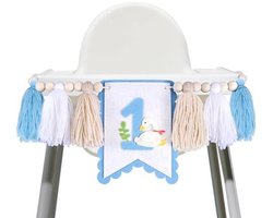 Dumb Goose Kinderstoel Banner - Voor Gemaakt Gevogelte Garlande Voor Eerste Verjaardag (Blauw)