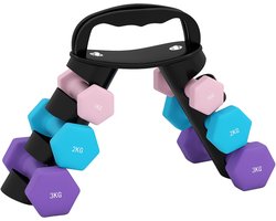 Dumbbells 1-2-3 kg set gewichtenset van 2 gewichten van 1 kg 2 gewichten van 2kg en 2 gewichten van 3 kg Dumbell rek met dumbbells 1 kg- 2kg en 3kg - Dumbbell toren met gewichten