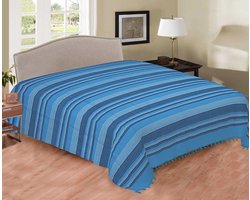 Dun laken - Dunne sprei - Turquoise - Gestreept - streep - Tweepersoons sprei - Zomer sprei - blauw - koel laken - dunne sprei - Duurzaam katoen - 220x210