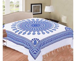 Dun laken - Ibiza style laken - Ibiza style zomer sprei - Dunne sprei - Wit/Blauw - 220x240