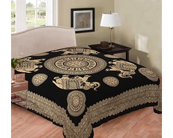 Dun laken - Olifantjes - Goud/zwart - 210x220 - zomer laken - sier laken - Duurzaam katoen - Dunne sprei - decoratie slaapkamer - mandala
