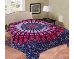 Dun zomer laken - Dunne sprei - duurzaam katoen - Paars - mandala - zomer deken - koel laken