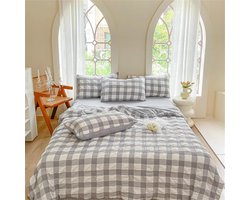 Dun Zomerdekbed zonder Over trek Lichte en Ademende Seersucker Deken 150x200 cm Grijs Ruit