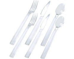 Duni Bestekset Libra - kunststof - 36-delig - 12 vorken - 12 lepels - 12 messen - transparant - bestek