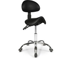 Dunimed Ergonomische Zadelkruk met Rugleuning – Zadelkruk op Wielen - Zadelstoel met Rugleuning – Ergonomische Bureaustoel op Wielen - Zwart