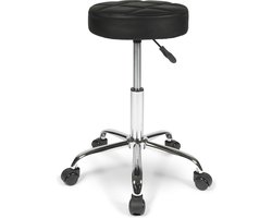 Dunimed Luxe Tabouret - Werkkruk met Wielen - Ergonomische Kruk - Kapperskruk - In Hoogte Verstelbaar - Zwart