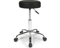 Dunimed Tabouret - Werkkruk met Wielen - Ergonomische Kruk - Kapperskruk - In Hoogte Verstelbaar - Zwart