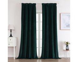 Dunkelgrün 100% Thermische Verduisterende Fluweelgordijnen L 132 x H 225 cm Set van 2 Gordijnen met Ruches en Band voor Woonkamer en Slaapkamer Elegant Zwaar 330 g/㎡