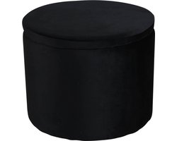 Dunken poef, hocker met opbergruimte Ø51cm velours zwart.