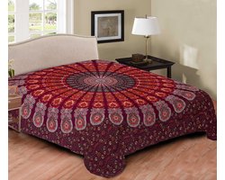 Dunne sprei - zomer laken - dun laken - 210x220 - Mandala - Rood/groen - zomerdeken - koel laken - Duurzaam katoen