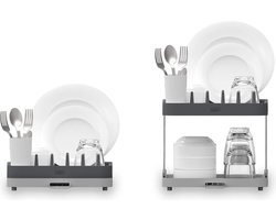 Duo 2 Tiers Afdruiprek, Keuken Afdruiprek met Keukengerei Pot en Afvoer, Grijs