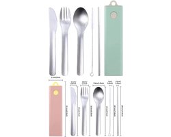 Duoset Swissbex Reisbestek in Handig Opbergdoosje Mint/Beige & Roze/Geel
