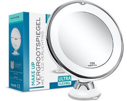 Duradis - Make up spiegel - Vergrootspiegel - Met zuignap voor gladde ondergronden - LED verlichting - 10x vergroting