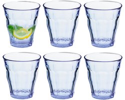 Duralex Drinkglazen - 6x - blauw - 220 ml - 8 cm - Picardie - waterglazen - glazen