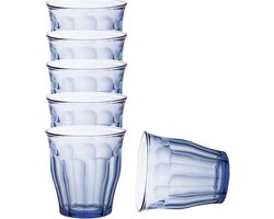 Duralex Drinkglazen Picardie - 6x stuks - blauw glas - 250 ML - Koffie/thee/fris - hardglas - waterglazen
