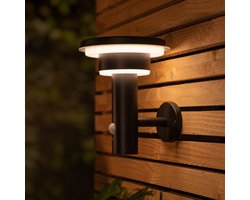 Durban Solar LED wandlamp met bewegingssensor, Warm Wit Licht, 600 Lumen beveiligingslicht, IP44 waterbestendig, Solar buitenlamp bewegingssensor & 3 licht modi, Solar tuinverlichting ,Tuinverlichting op zonneenergie, Brendz