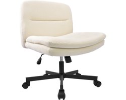 Durrafy Bureaustoel - Bureaustoel zonder armleuningen - Draaibare zitting met zwaartekracht geremde wielen - Computerstoel met wielen en kantelfunctie-Rugleuning met verstelbare rugleuning en in hoogte verstelbaar voor thuis,slaapkamer - gebroken wit