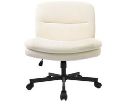 Durrafy Bureaustoel - Bureaustoel zonder Armleuningen - Ergonomische Bureaustoel - 360° Draaiwielen - Computerstoel - In Hoogte Verstelbaar - (90°-130°) Kantelbare Rugleuning - Voor Kantoor/Studeerkamer/Woonkamer/Eetkamer/ - Gebroken Wit