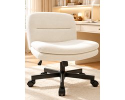 Durrafy Bureaustoel - Bureaustoel zonder Armleuningen - Ergonomische Bureaustoel - met 360° Draaiwielen - Computerstoel - In Hoogte Verstelbaar - met 90°-130° Kantelbare Rugleuning - Voor Kantoor, Studeerkamer, Woonkamer en Eetkamer - Gebroken Wit
